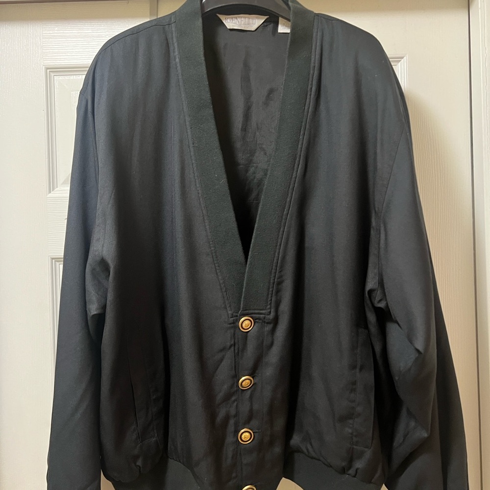 Classic Black Bomber Jacket with Gold Accents